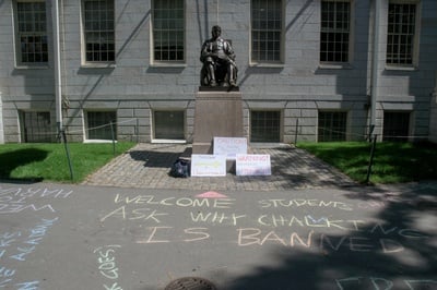Cover image for Chalk of the Town: Professors Colorfully Protest Harvard’s New Campus Use Rules