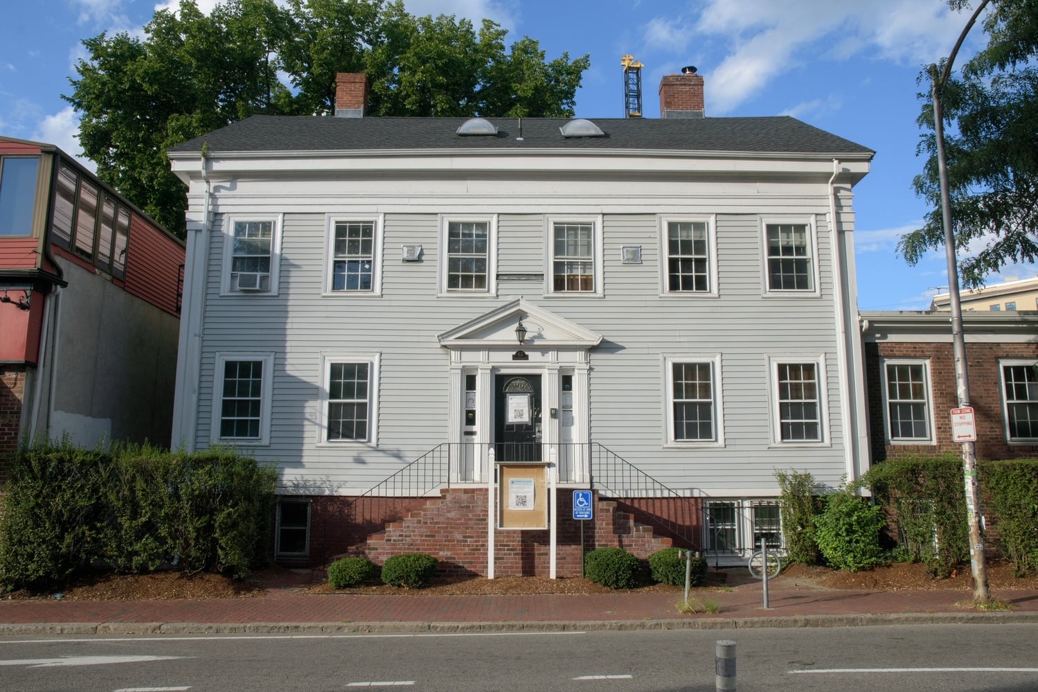The Nathaniel Stickney House, which formerly housed the Democracy Center, is located at 45 Mt Auburn St. The Cambridge City Council voted on Monday to reject a proposal to designate the building as a historical landmark.