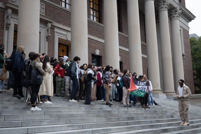 Cover image for Pro-Palestine Protesters Gather on Widener Steps
