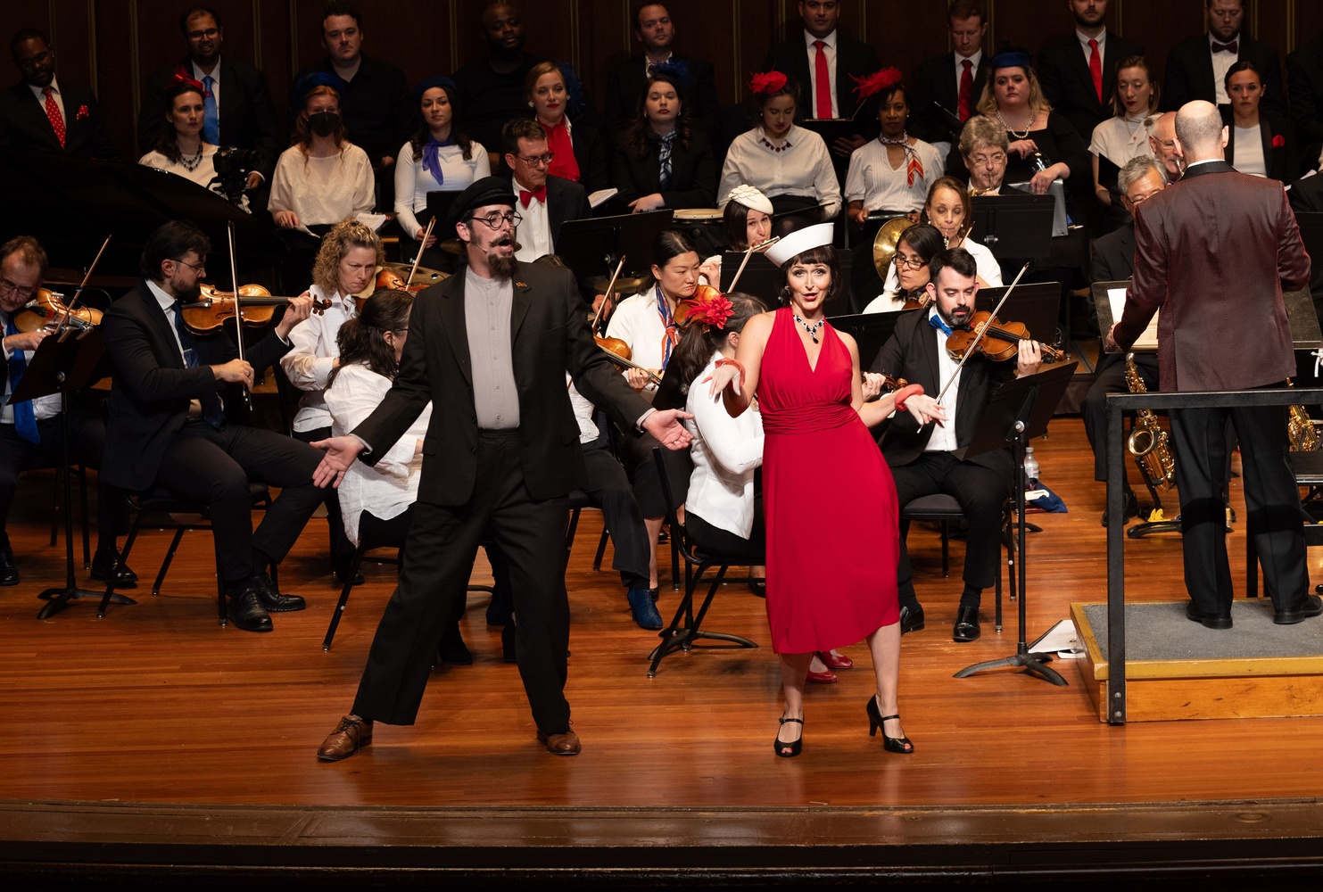 Abigail Paschke and Neal Ferreira in "Gershwin's Two Political Satire Musicals in Concert" at New England Conservatory's Jordan Hall.