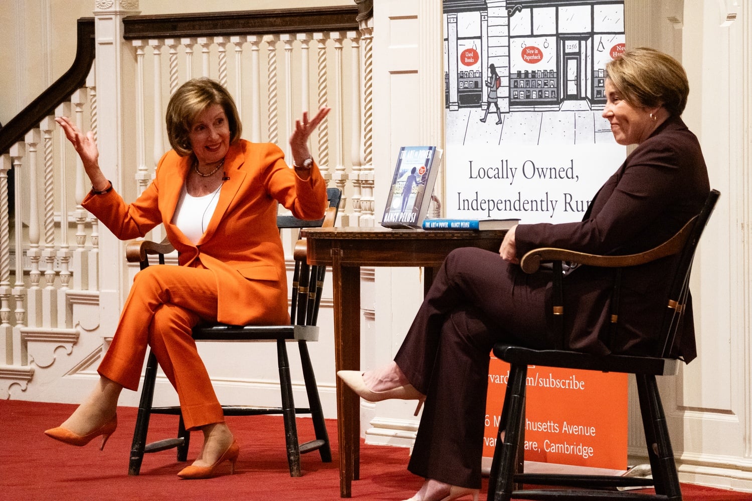 Nancy Pelosi addresses a crowd in First Parish Church Wednesday evening.