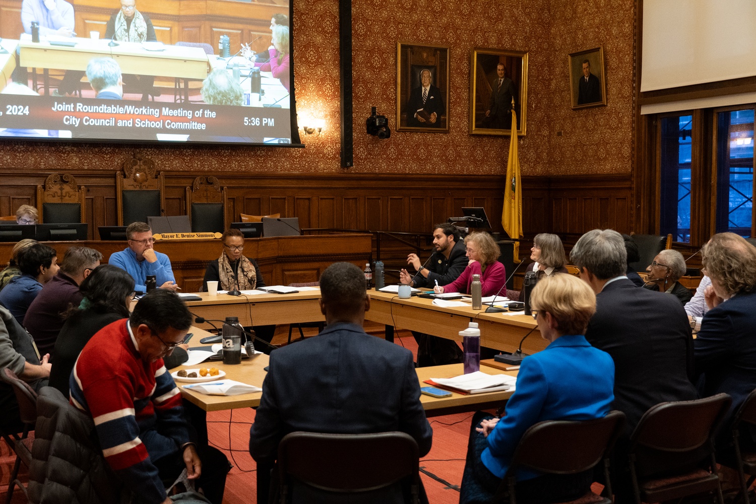 Simmons speaks at a joint meeting of the Cambridge City Council and the Cambridge School Committee in October. Simmons served for eight years on the School Committee before being elected to the City Council.