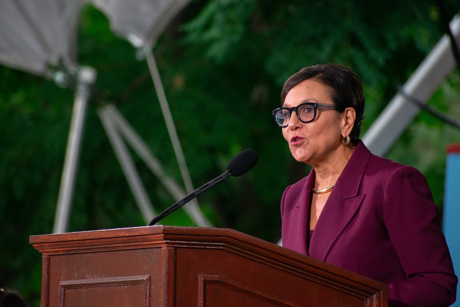 Harvard Corporation Senior Fellow Penny S. Pritzker '81 speaks at Claudine Gay's inauguration in September 2023. Pritzker made the case during an interview with The Crimson for why Harvard needs federal funding.