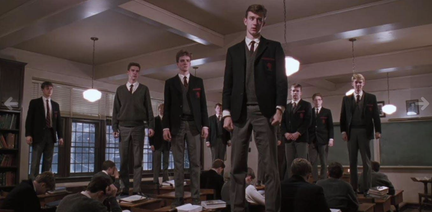 Ethan Hawke, Josh Charles, Matt Carey, James J. Christy, Dylan Kussman, Allelon Ruggiero, Keith Snyder, Sam Stegeman, Richard Stites, and James Waterston in "Dead Poets Society"