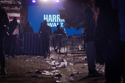 Cover image for Garbage after Harris-Walz victory party dispersed