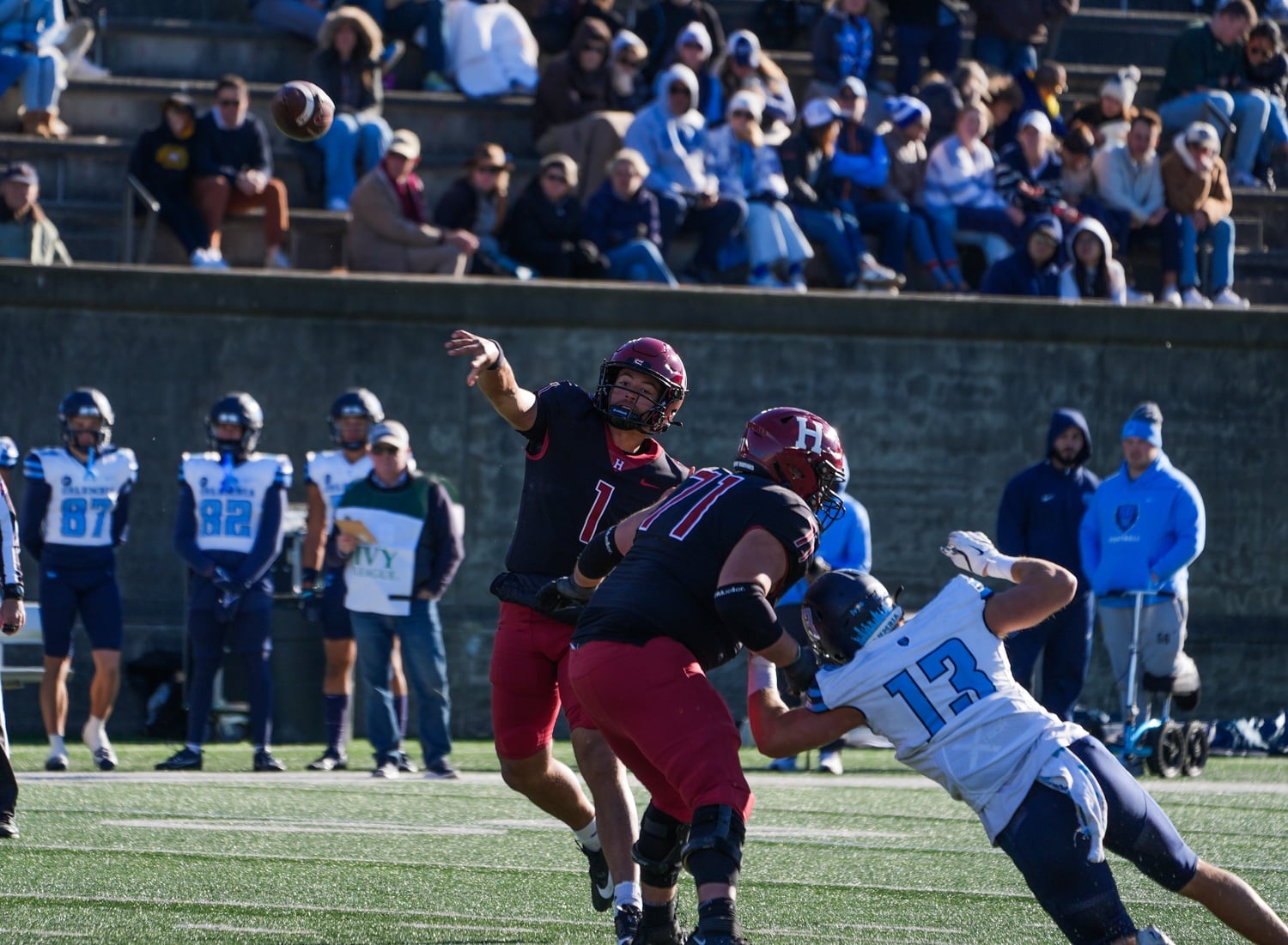 Junior quarterback Jaden Craig throws a pass against the Columbia Lions. Craig struggled on Saturday, making several passes that were nearly picked off by the Lions' defense.