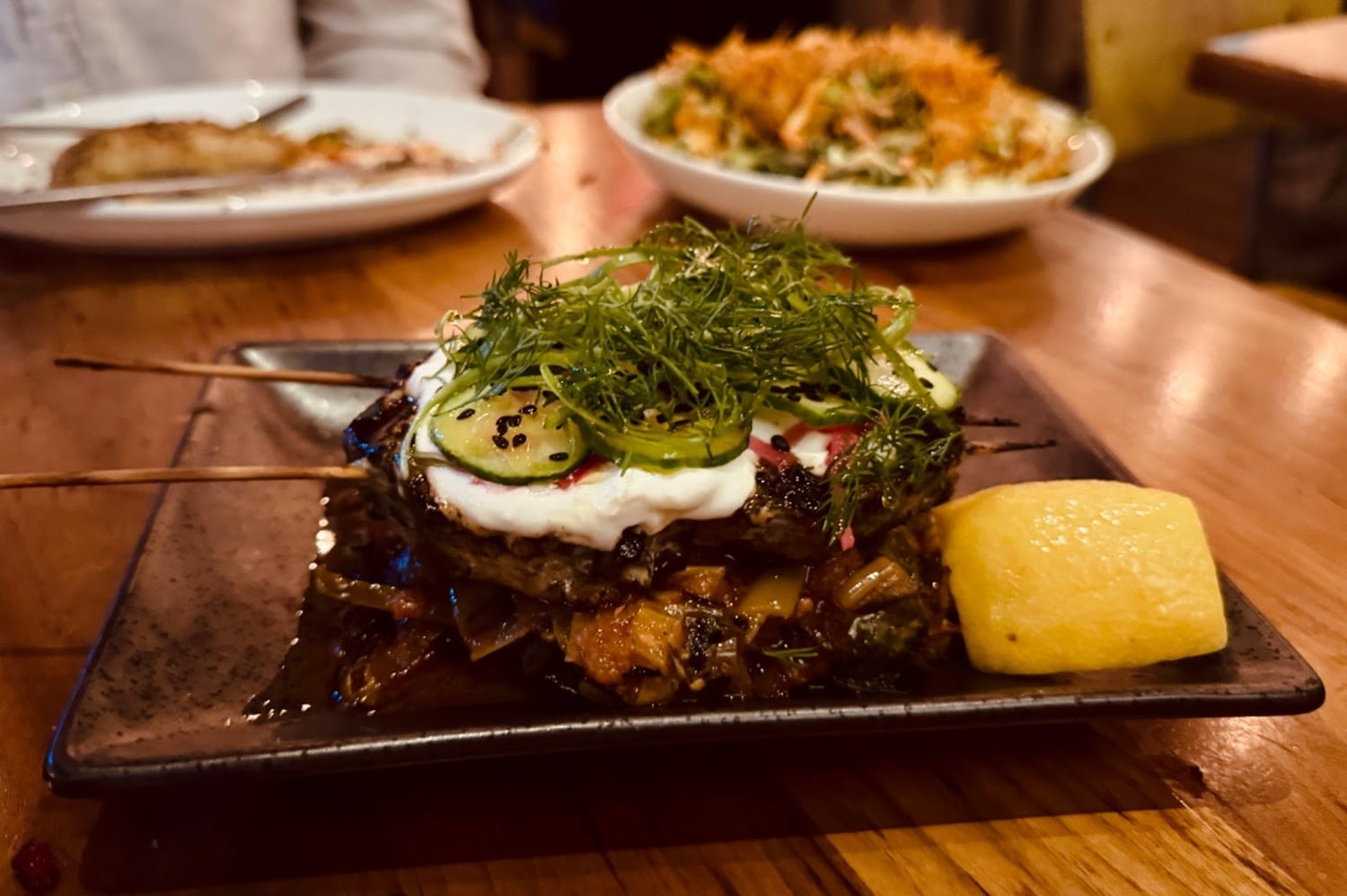 The swordfish, one of the focal points of the menu both by price point and server recommendation, is a meltingly tender slab of fish.