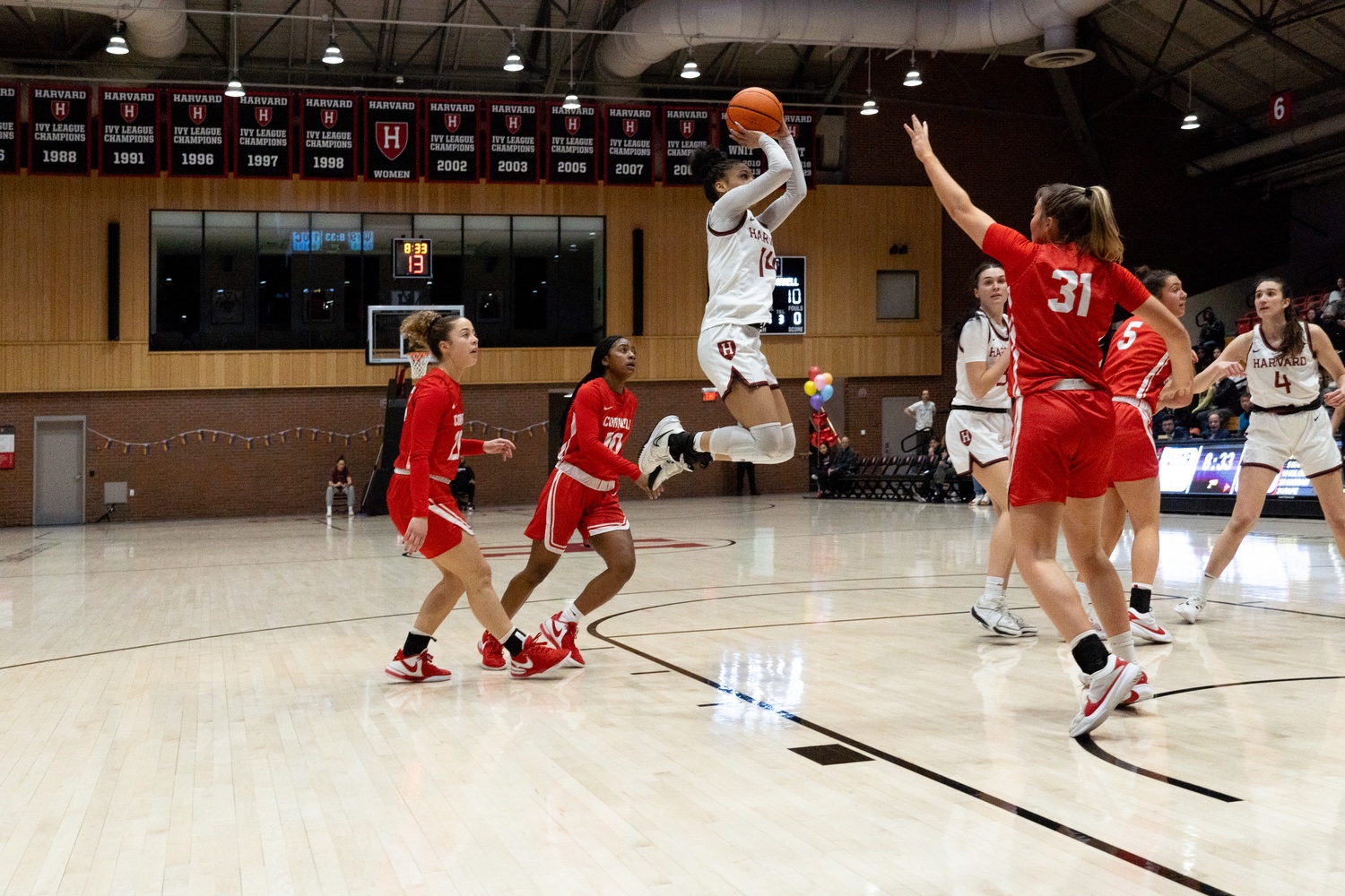Then-junior Harmoni Turner skies for a lay-up against Cornell in February 2024.
