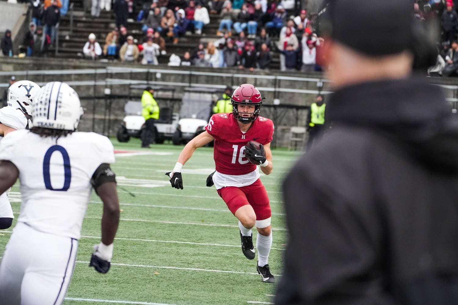 Senior utility man Charles DePrima weaves through Yale defense to sprint down the field.