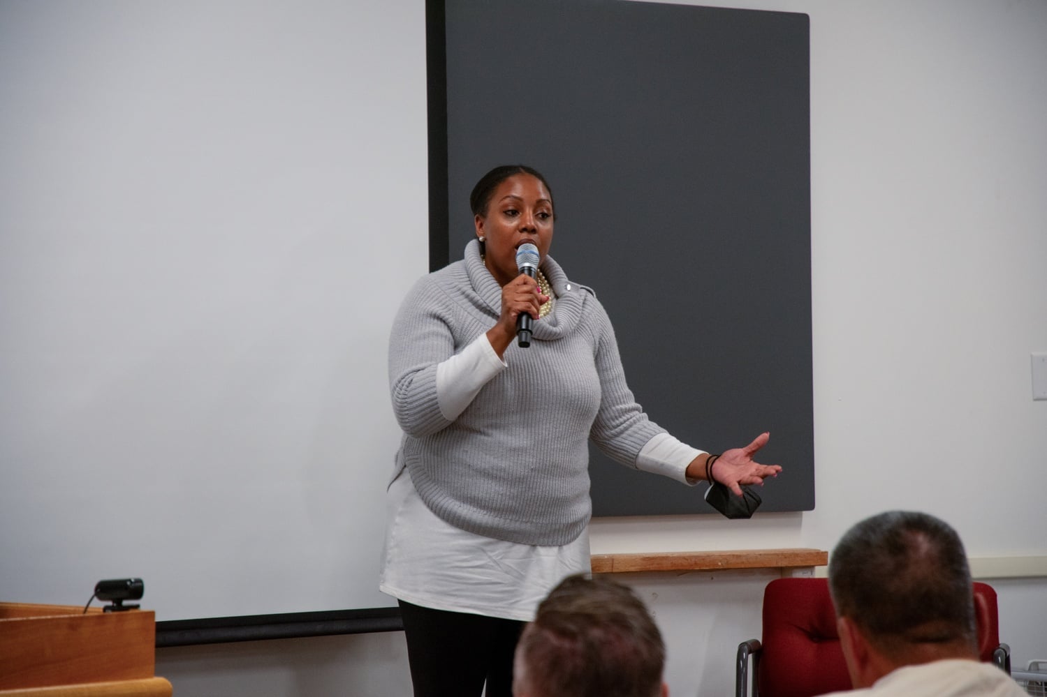 Councilor Ayesha M. Wilson speaks at a candidate forum in September 2023.