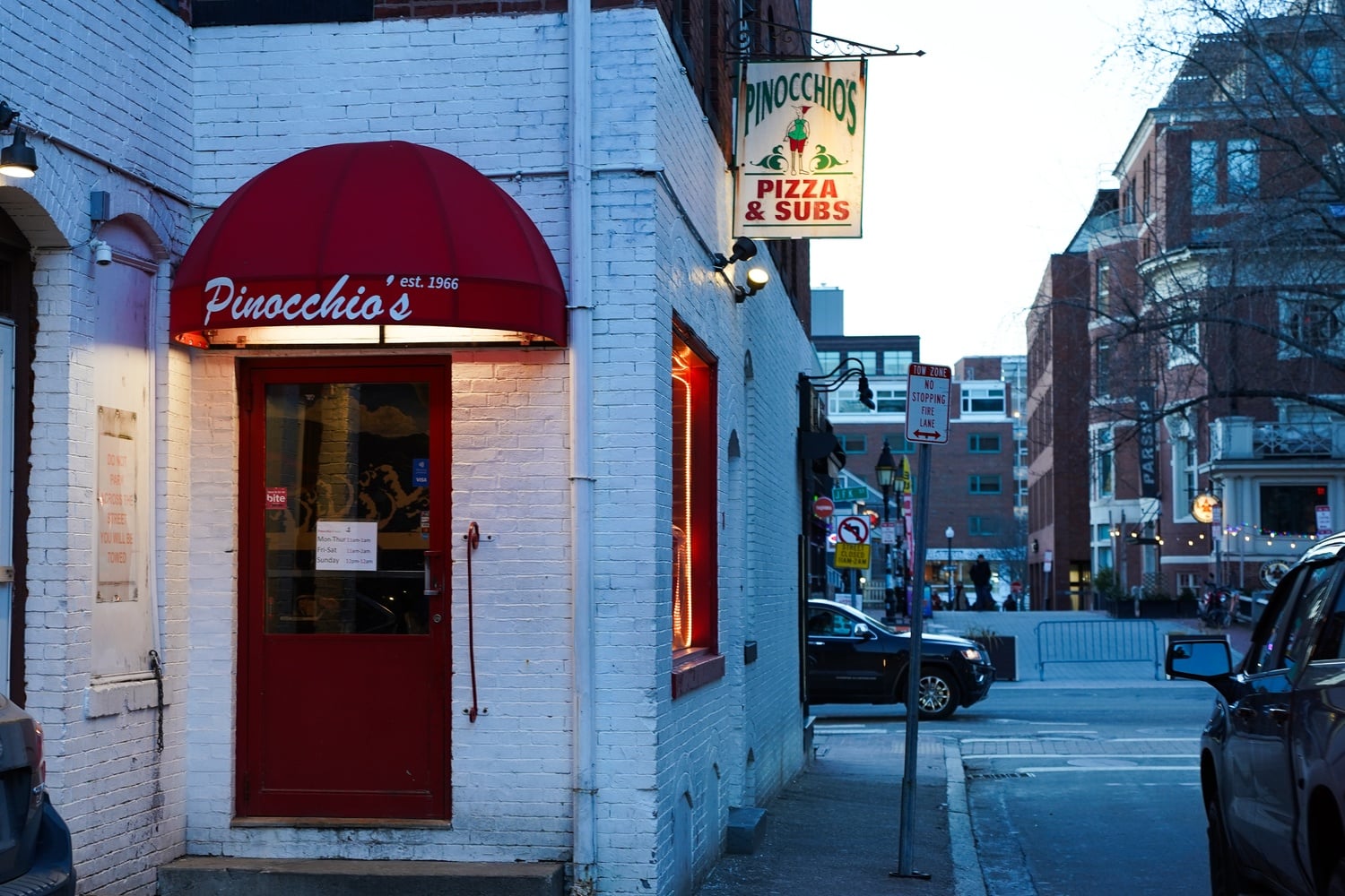 The historic 'Pinocchio's', located at 74 Winthrop Street, has been serving pizza and subs to the Harvard Square community since 1966.
