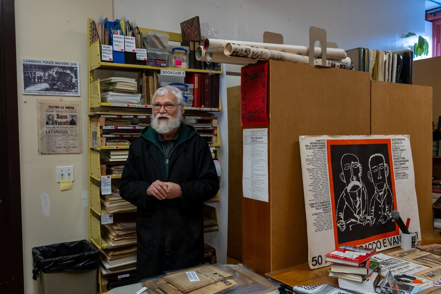 Jerry B. Kaplan, a member of the Sacco and Vanzetti Commemoration Society, and current administrator of the archive.