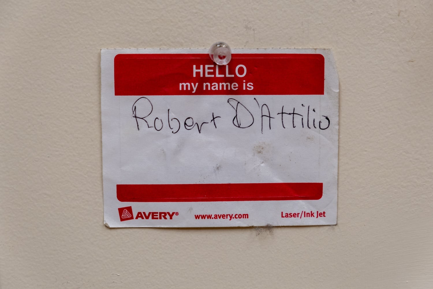 D'Attilio's name tag, kept in the Church today.