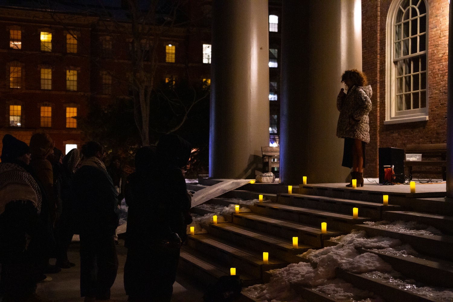 The Undergraduate Palestinian Solidarity Committee held a vigil on Tuesday night outside Memorial Church.