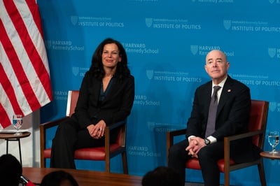 Cover image for Former Biden Cabinet Secretaries Mayorkas, Raimondo Join Harvard IOP as Fall Fellows