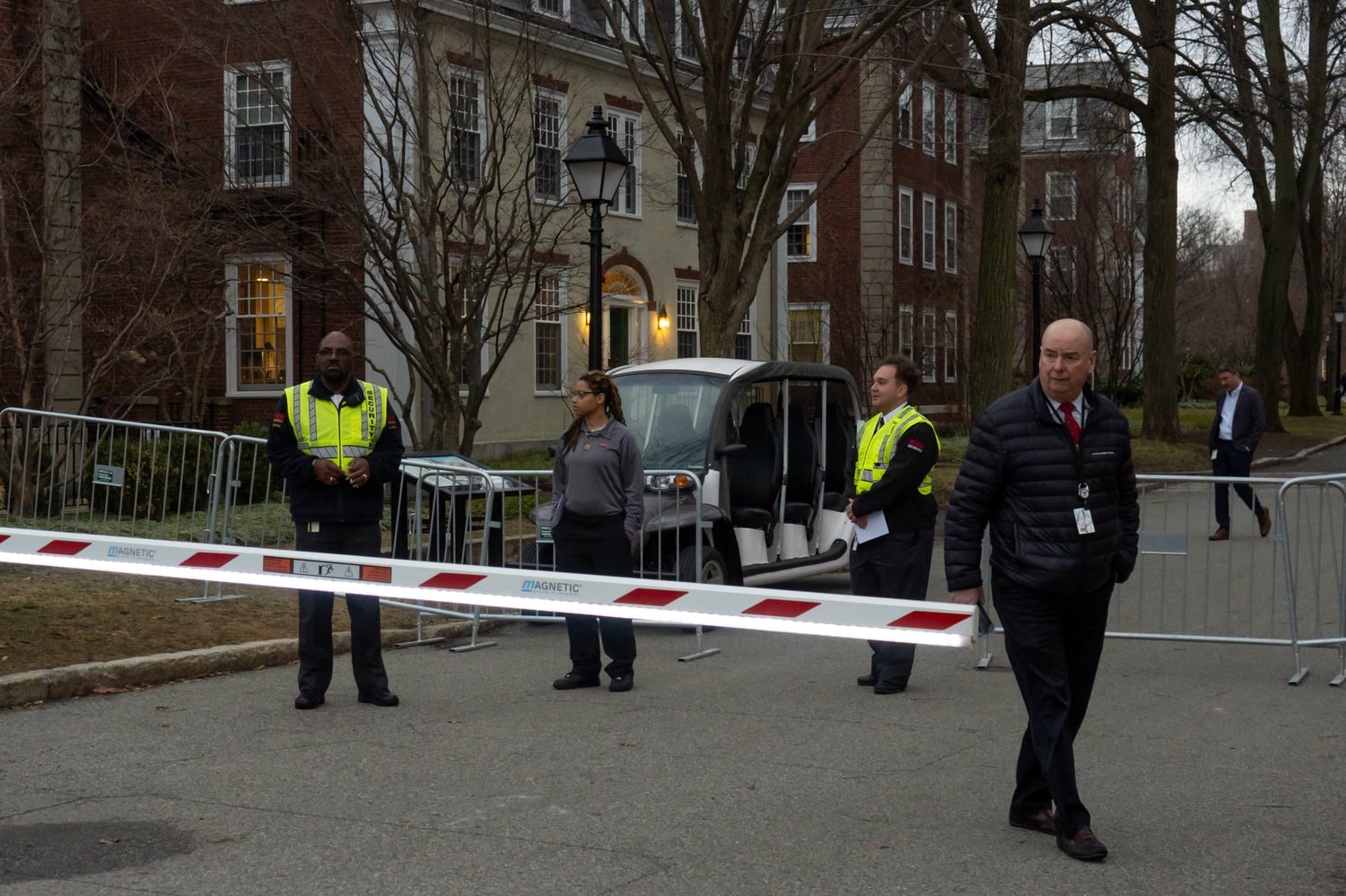 Securitas block Harvard Out of Occupied Palestine protestors from entering the Harvard Business School.