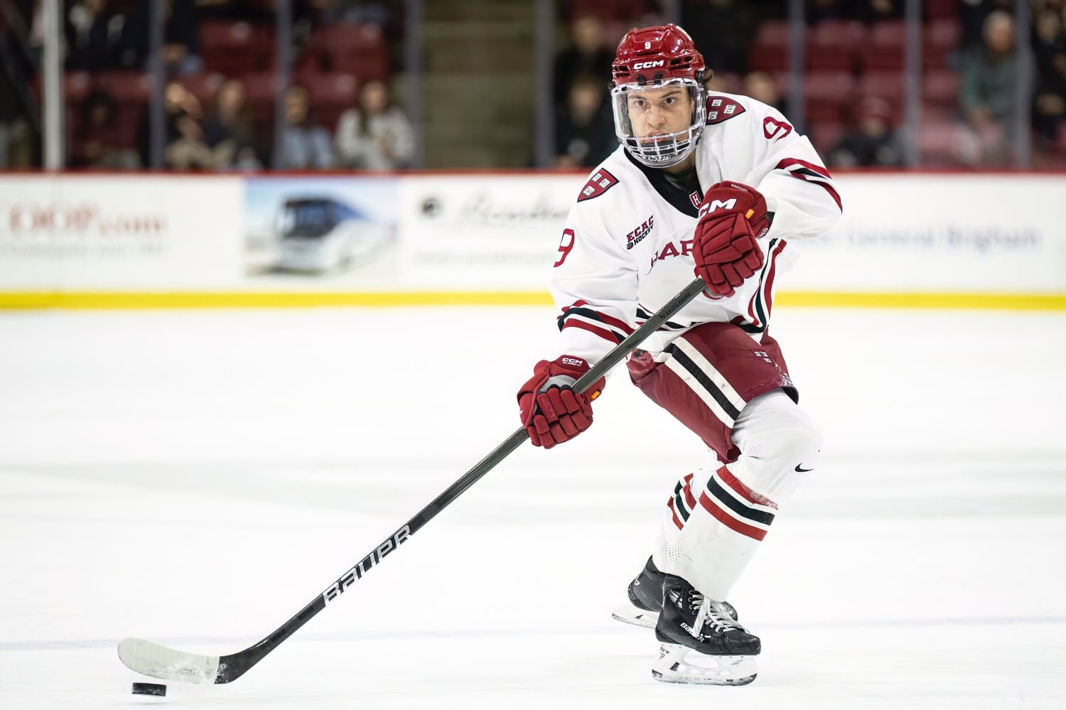 Junior defenseman Ryan Healey skates at home for the Crimson. The Crimson picked up a key win this weekend in the first playoff game of the season.