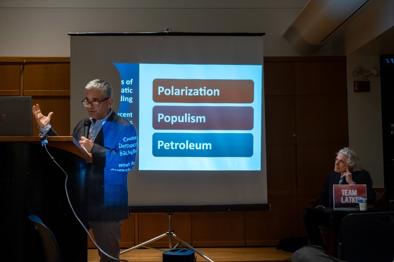 Harvard Government professor Steven Levitsky argues that latkes are a cause of democratic backsliding while defending hamantaschen as the superior Jewish food at Saturday’s Hillel debate.
