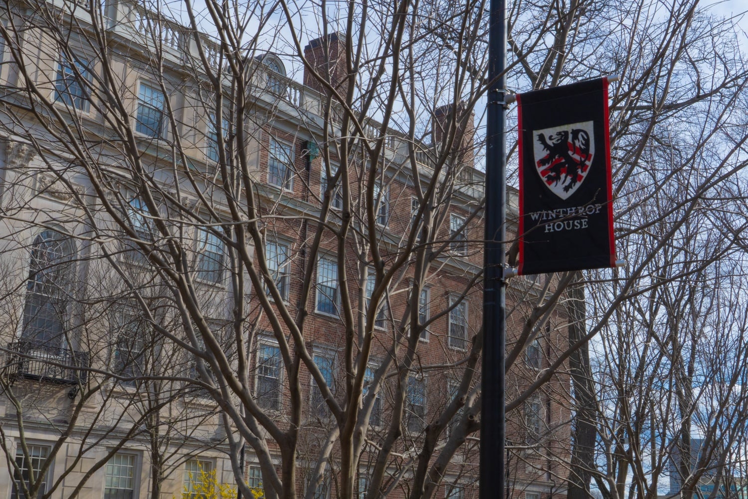 The Winthrop House shield on display in one of the House's three courtyards.
