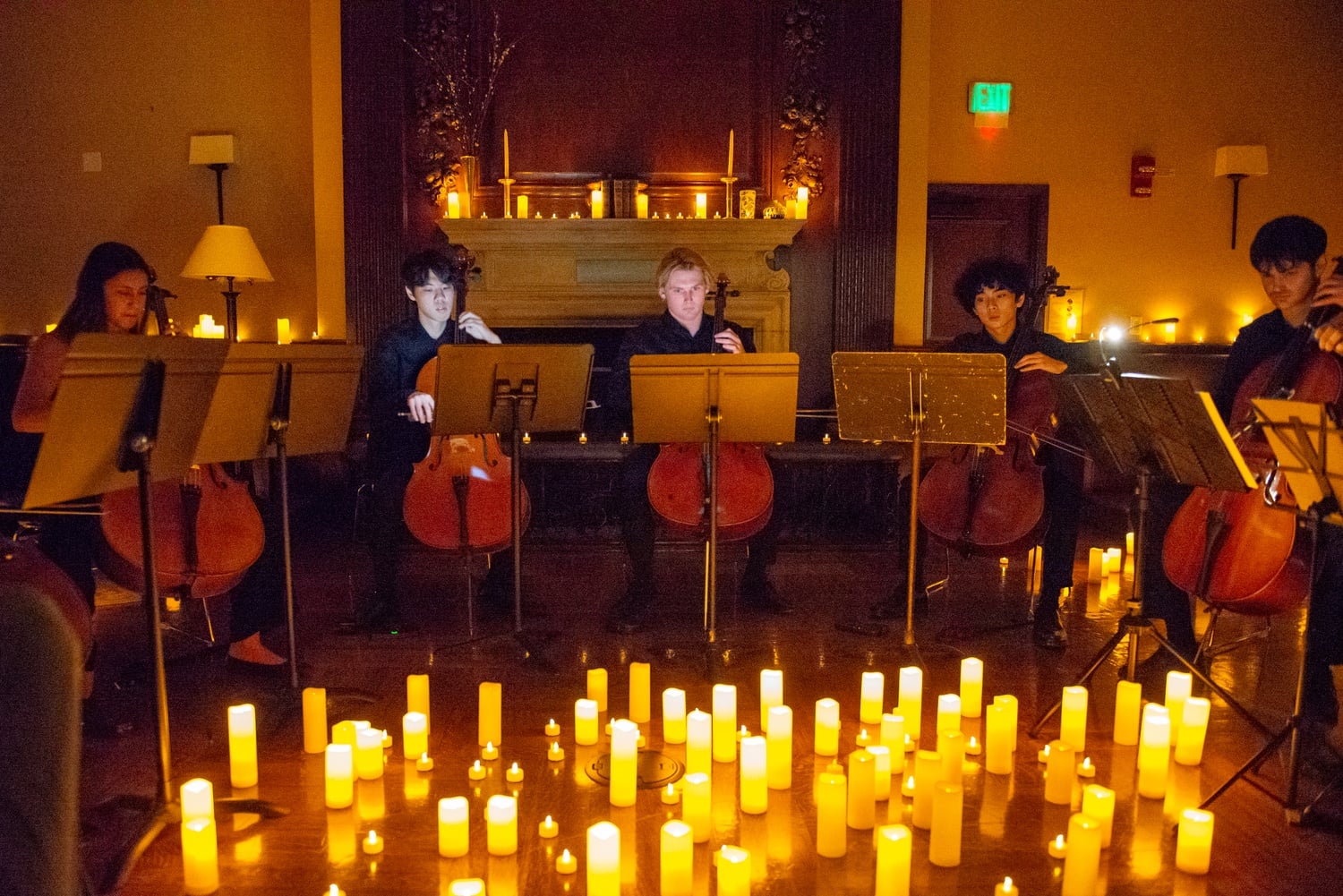Crimson Cellos performs in the Winthrop JCR for their Concert in Candlelight.