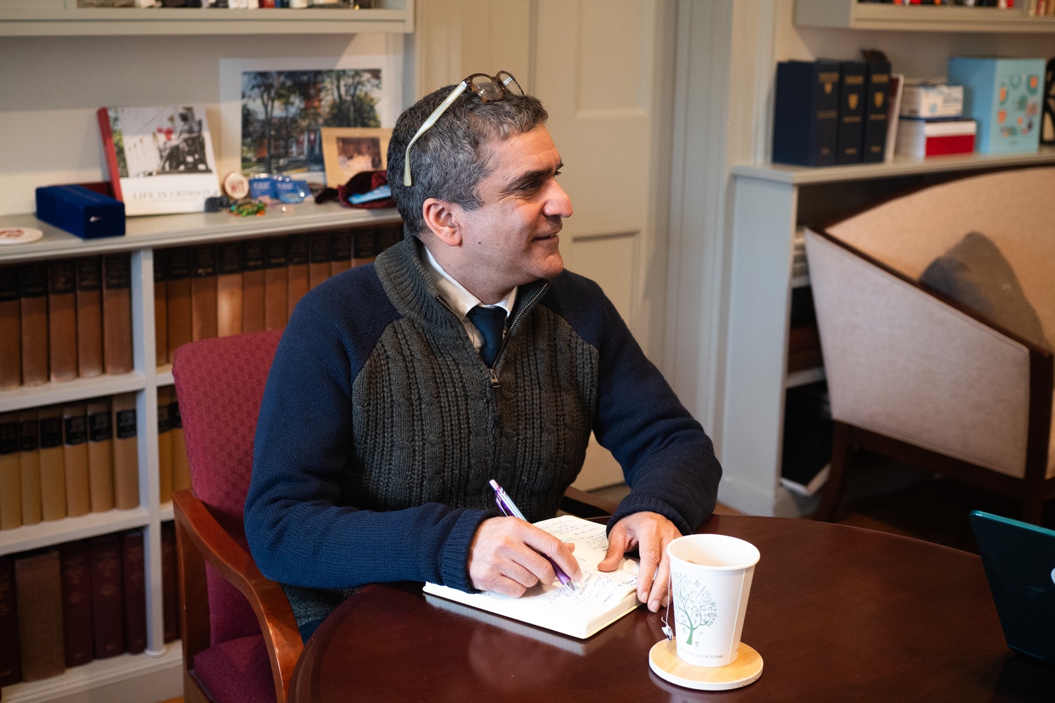 Outgoing Harvard College Dean Rakesh Khurana discusses funding cuts under the Trump Administration on Tuesday.