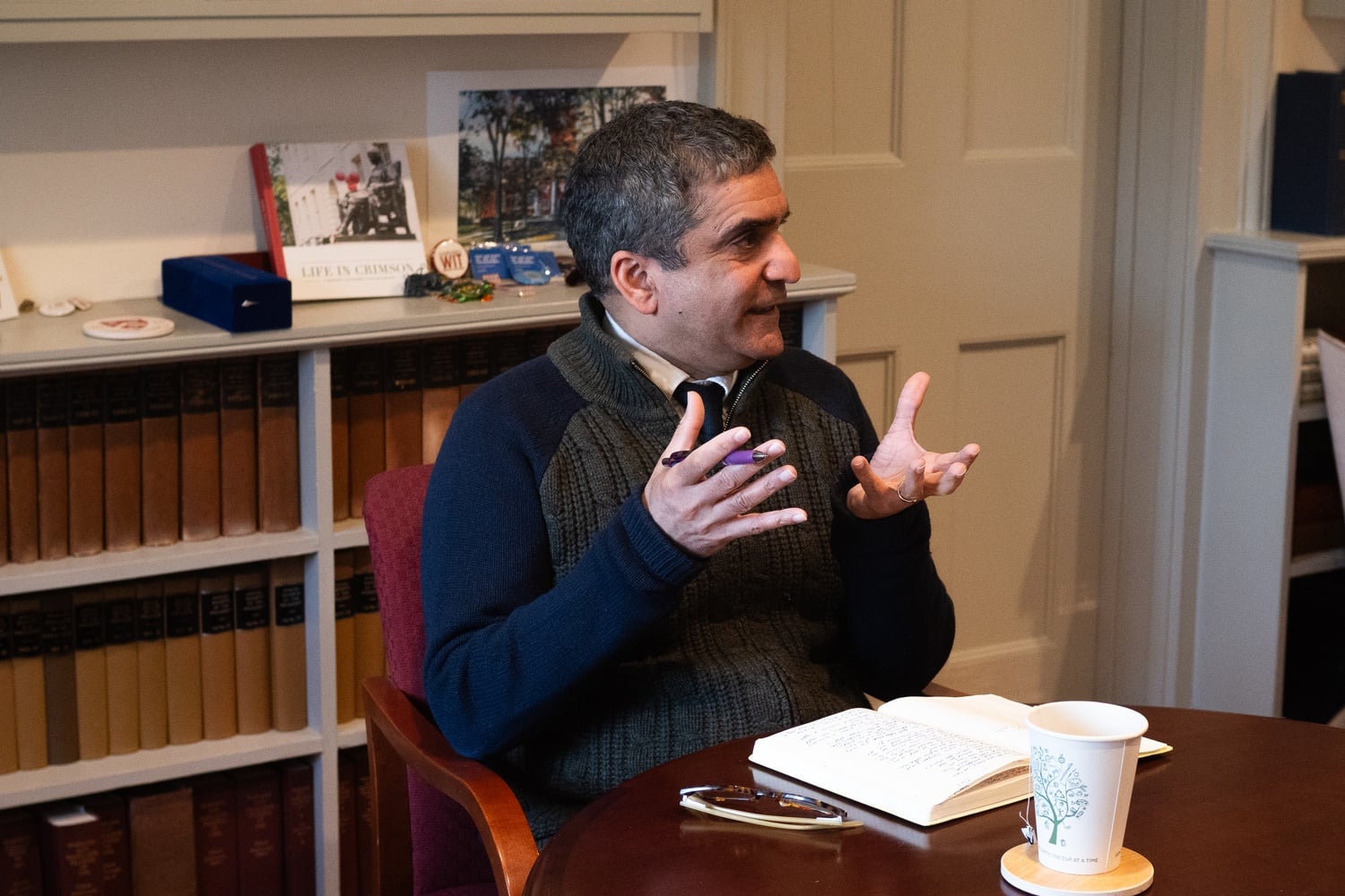 Dean Rakesh Khurana speaks at an interview with The Crimson Tuesday afternoon. 
