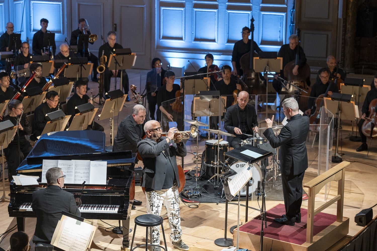 BSO Legacy of Coltrane Soloist Terence Blanchard, Conductor Edwin Outwater, and BSO Musicians at Symphony Hall.