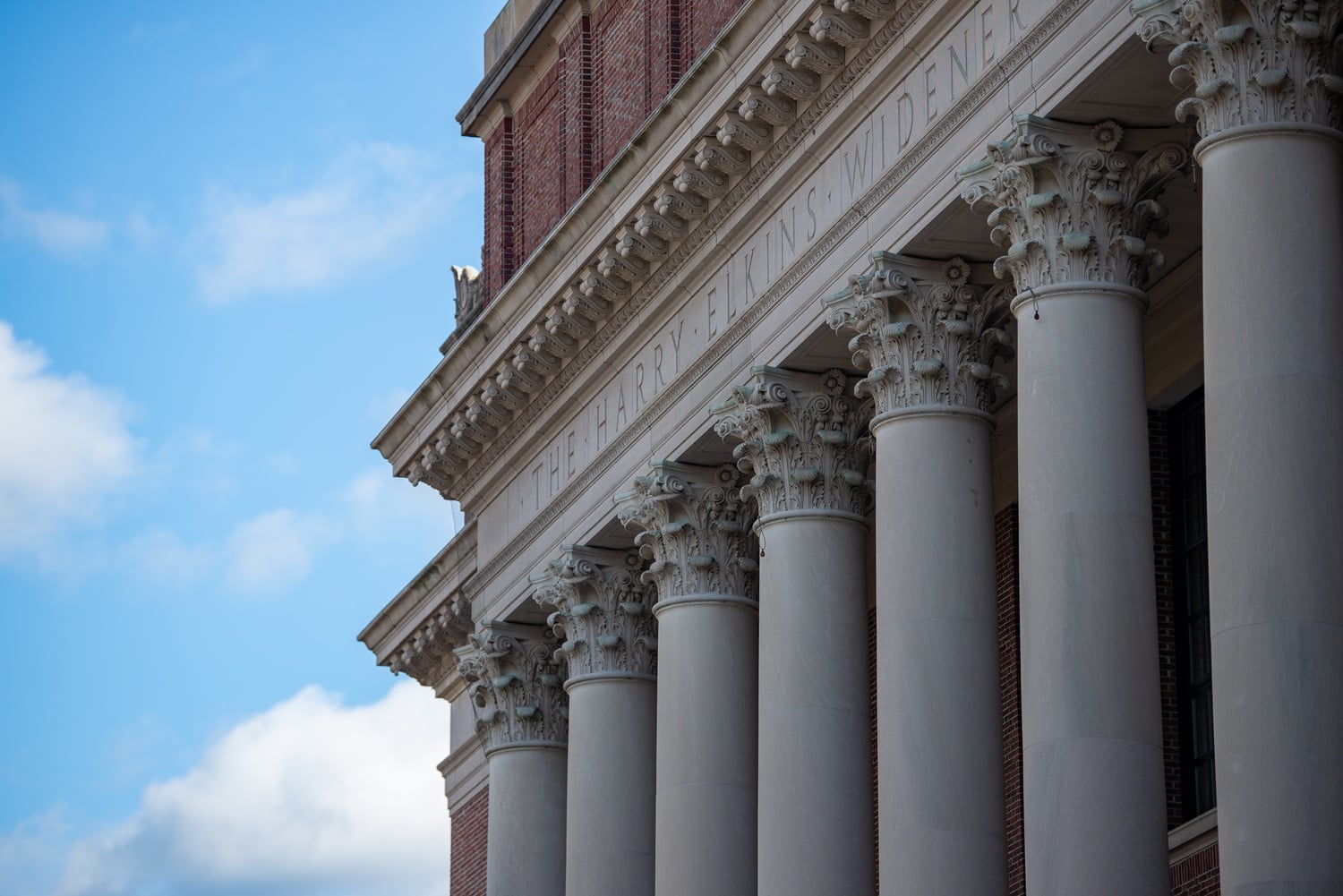 The colonnaded Widener Library looks out over Tercentenary Theatre at the heart of Harvard’s campus.