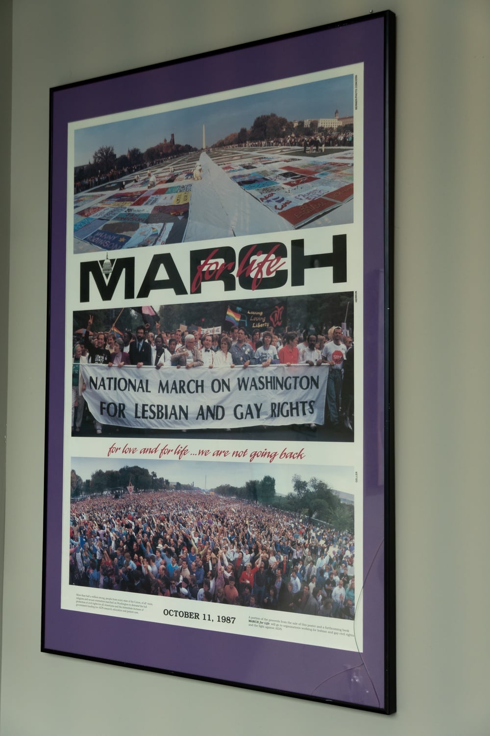 A framed poster in Fenway's offices, celebrating the 1987 National March on Washington for Lesbian and Gay Rights.