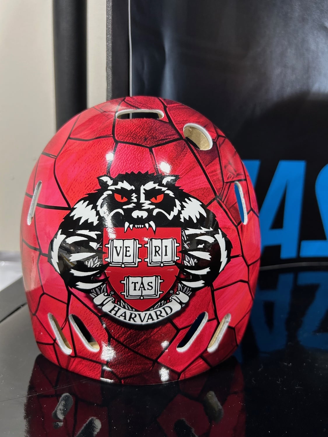 Freshman goalie Ben Charette's custom-made helmet/