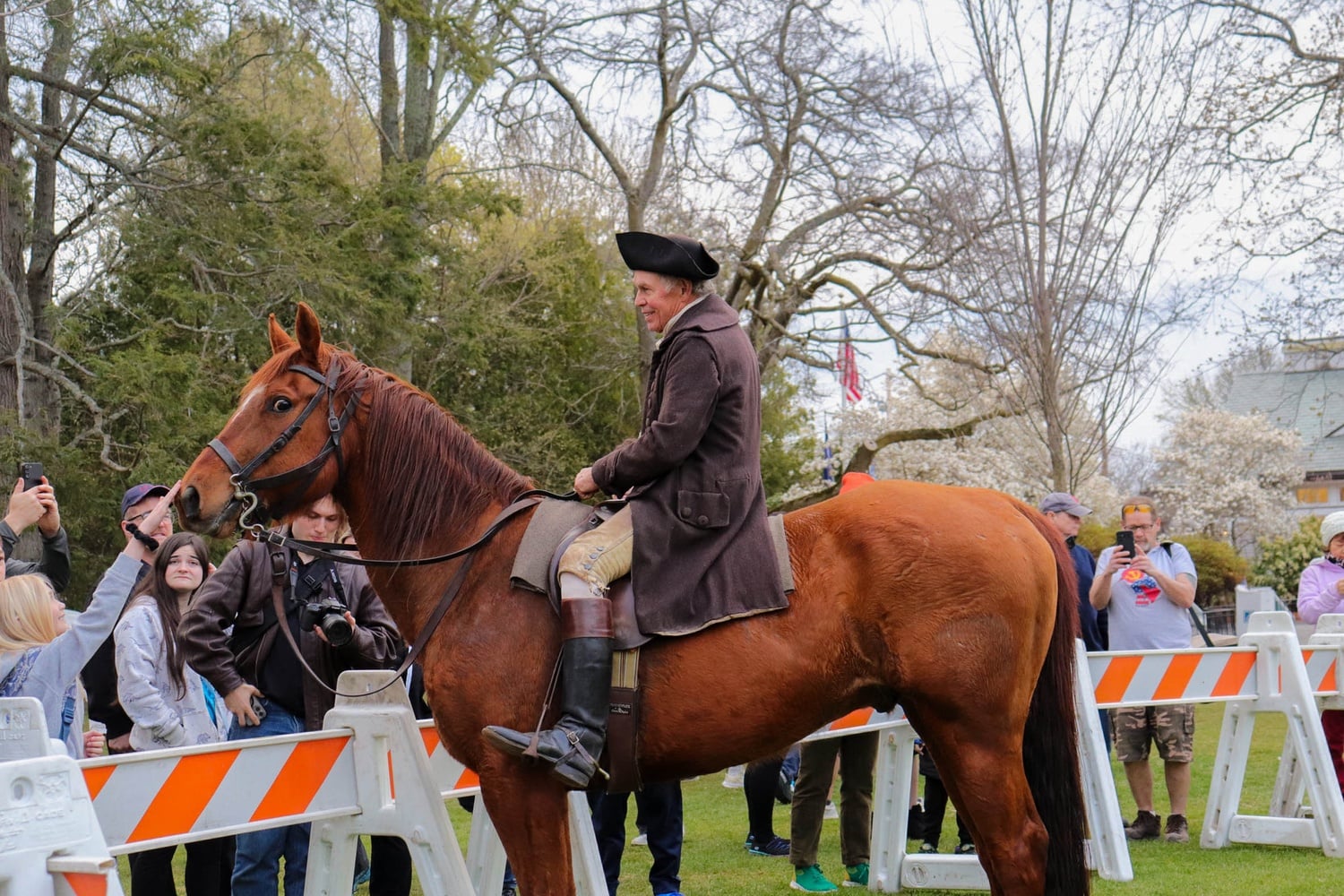 Many Lexington Battle reenactors rode on horses through the festivities.