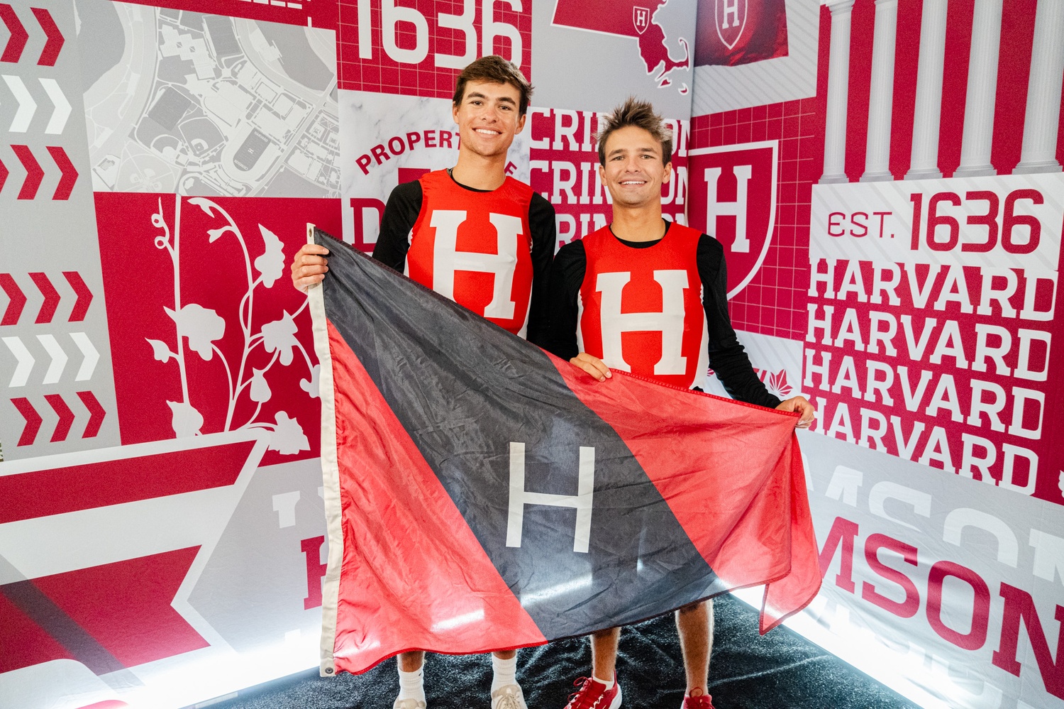 The Callahan brother pose during Harvard media day.
