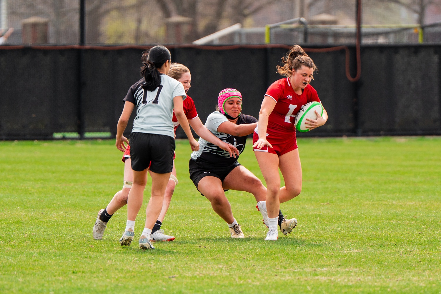 Catherine Mignone takes the pitch during a rugby match from the spring season.