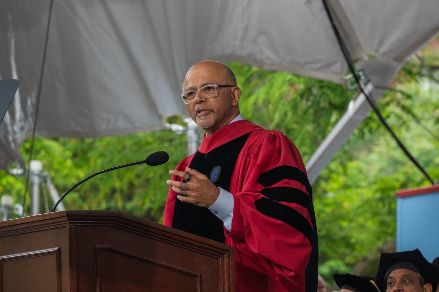 Physician and novelist Abraham Verghese speaks at Harvard’s 2025 Commencement ceremony.
