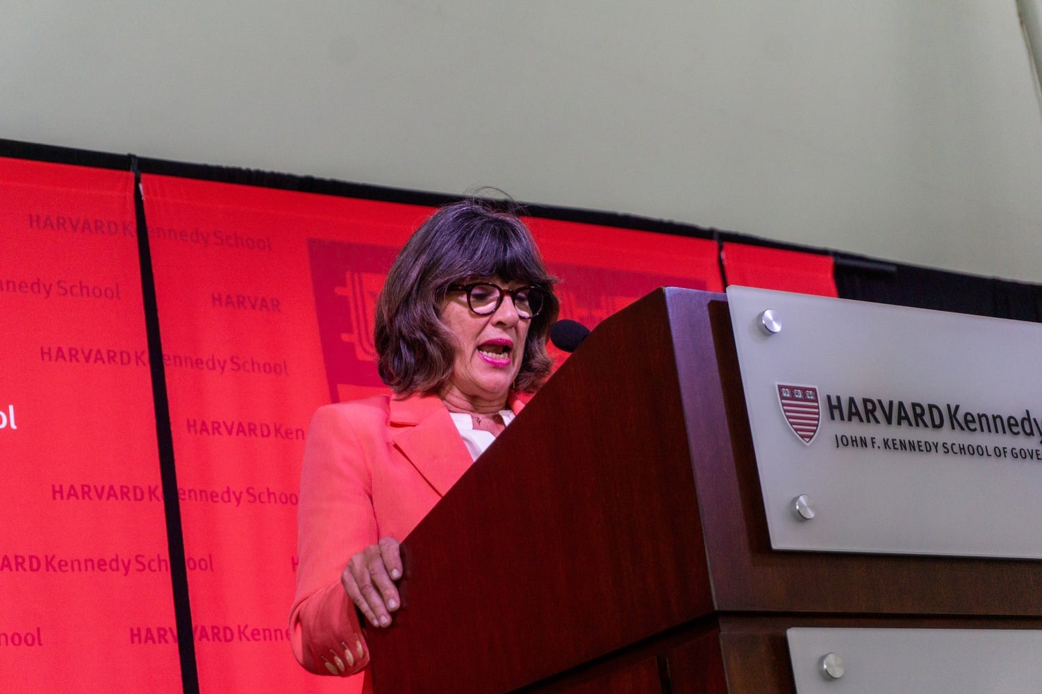 Journalist Christiane M.H. Amanpour speaks at the Harvard Kennedy School’s 2025 Class Day.