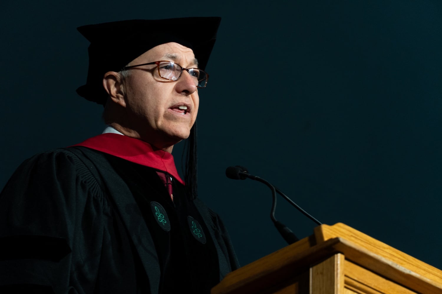 Harvard Medical School Dean George Q. Daley '82 speaks at the school's 2025 Class Day ceremony. He described an updated strategic plan for the school on Wednesday.