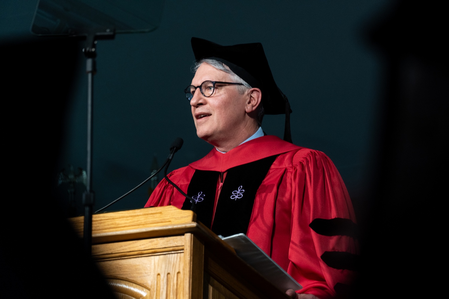 Harvard School of Dental Medicine Dean William V. Giannobile speaks at the school’s 2025 Class Day ceremony, held with Harvard Medical School.