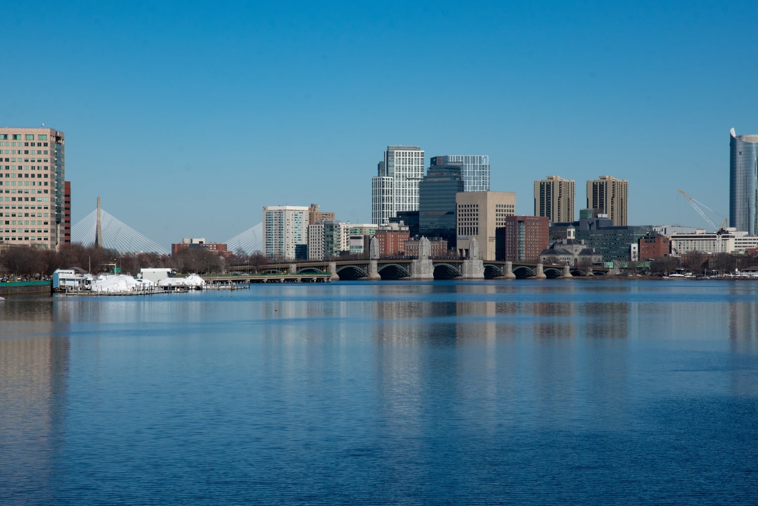 A view of the Boston skyline and Charles River downstream of the Harvard Bridge. Residents were warned to avoid parts of the river because of a cyanobacteria bloom.