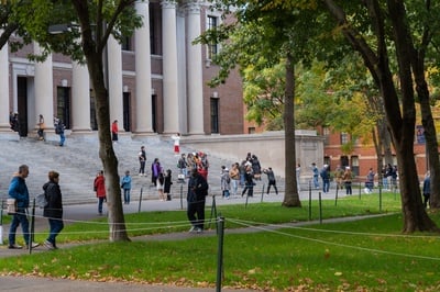 Cover image for People in Tercentenary Theatre and on Widener Steps