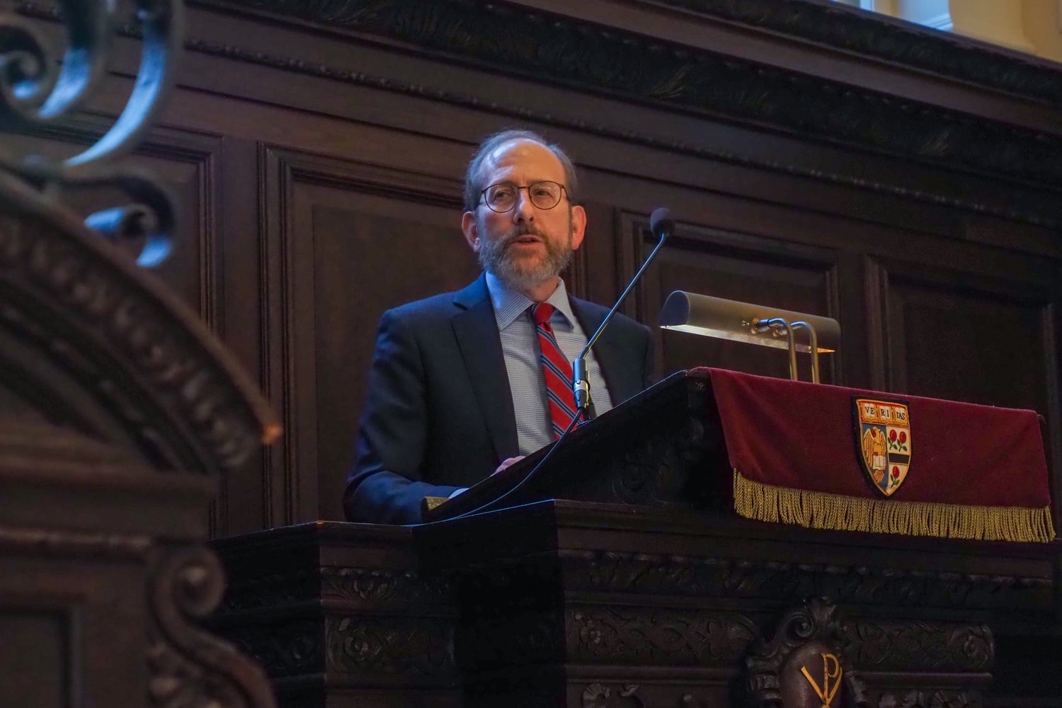 Harvard President Alan M. Garber '76 delivers morning prayers at Memorial Church on Tuesday.