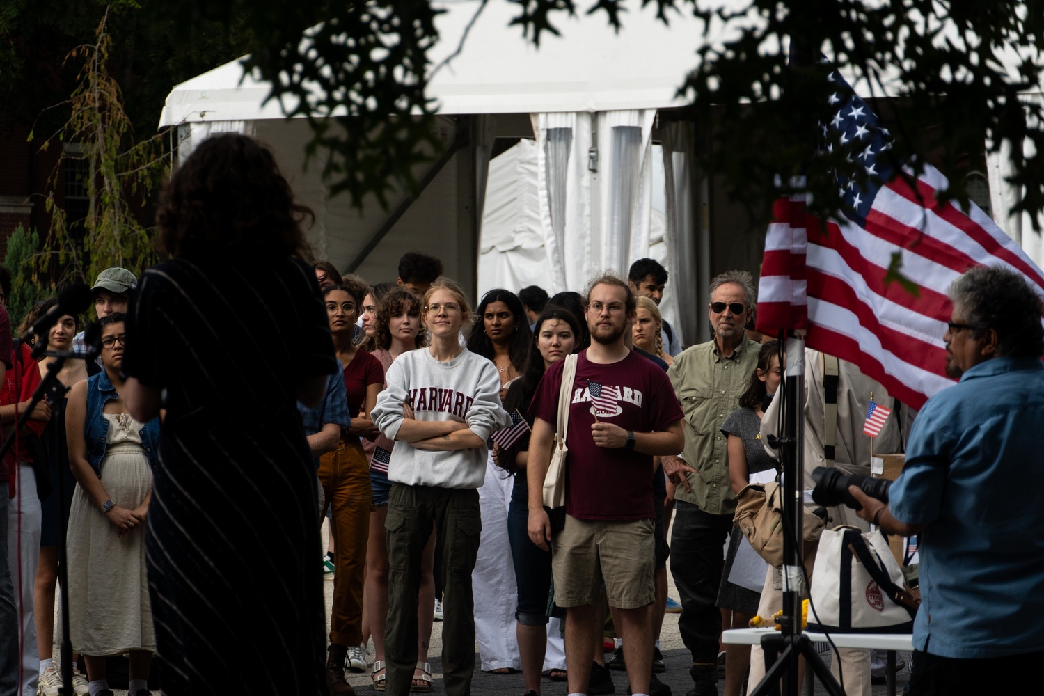 History professor Kirsten A. Weld, who leads Harvard’s chapter of the American Association of University Professors, addresses listeners at the Students for Freedom protest on Saturday.