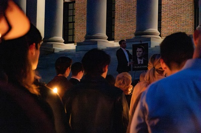 Cover image for More Than 100 Students, Faculty Hold Vigil To Mourn Killing of Charlie Kirk