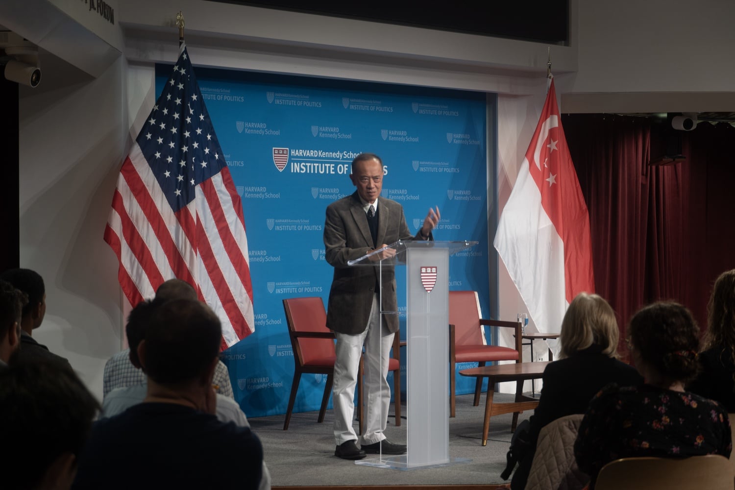George Yeo speaks at the Harvard Kennedy School forum. on October 8, 2025.