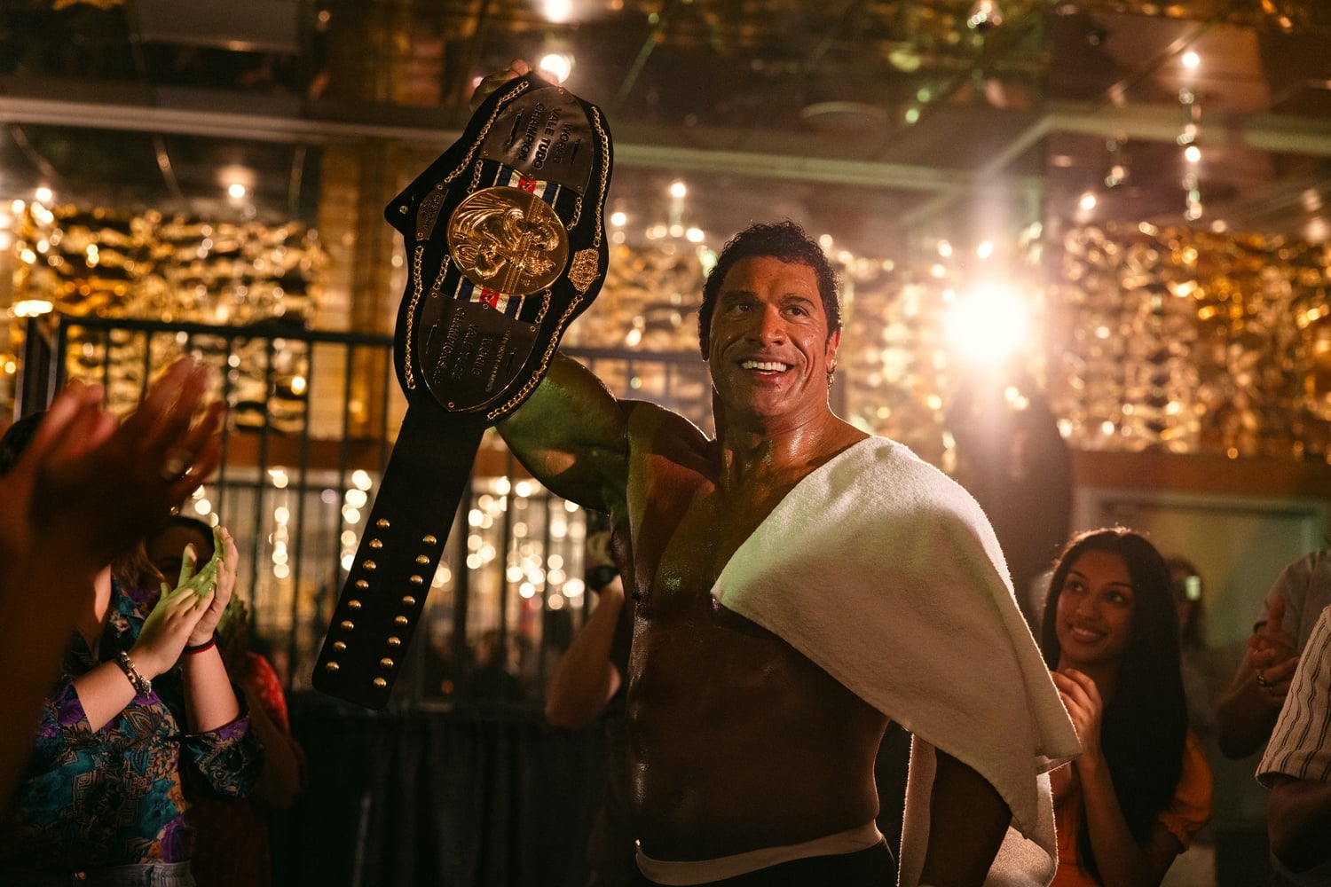 Dwayne Johnson as Mark Kerr in Benny Safdie's new film, "The Smashing Machine."