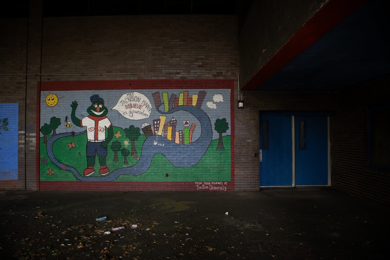 A mural behind the Jackson-Mann Community Center.