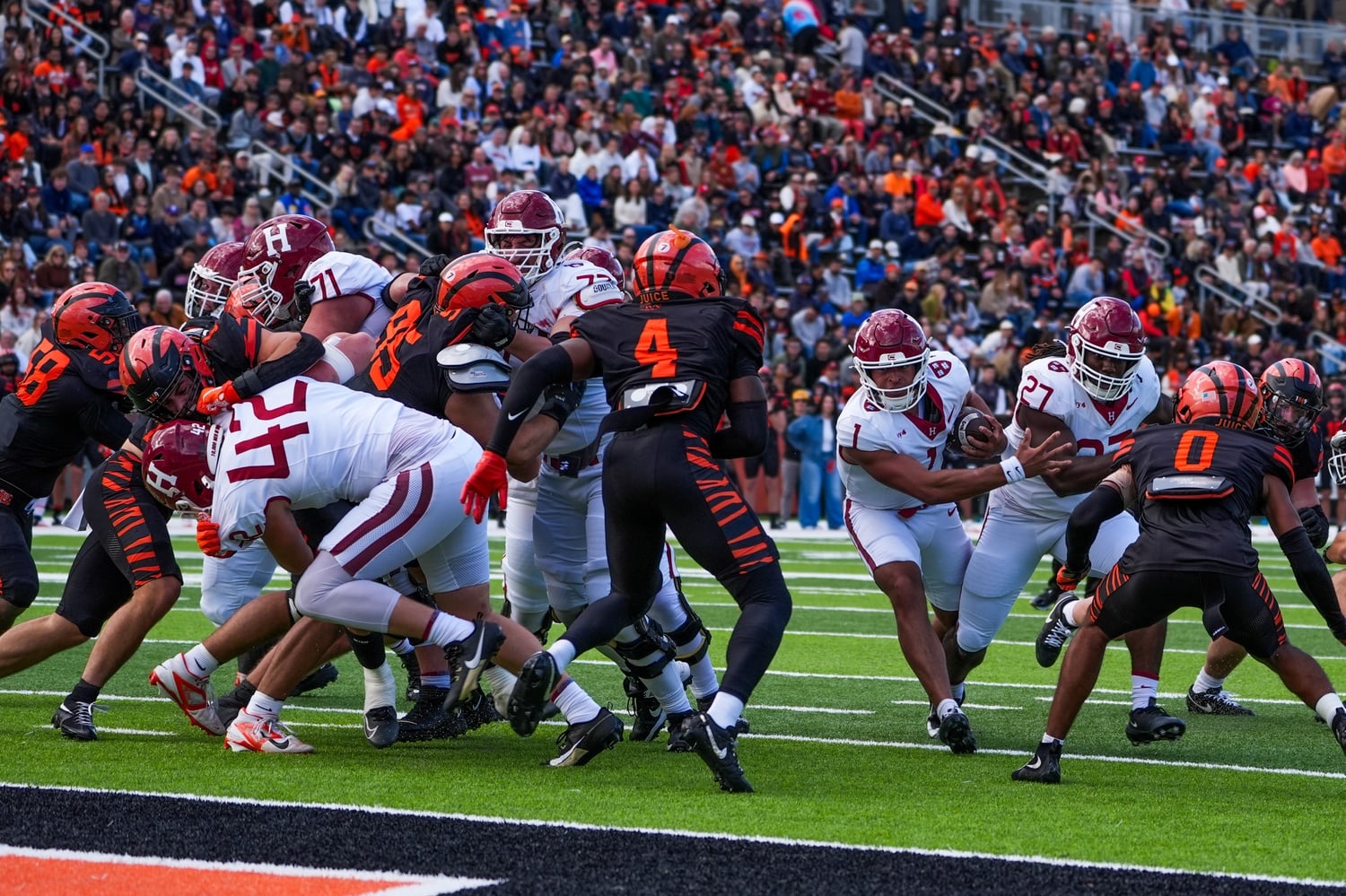 Crimson Football Capt. Jaden Craig's Drive Blocked by Princeton Linemen