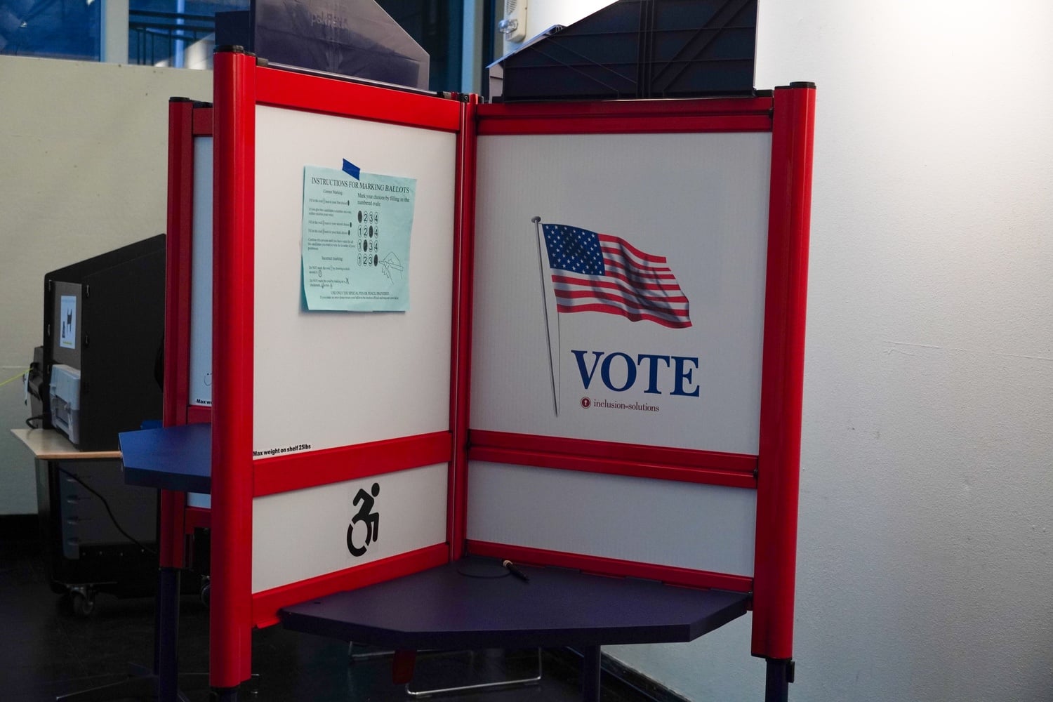 A ballot block inside the Maria L. Baldwin School, which served as a polling place for Tuesday's municipal elections.