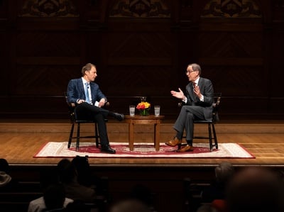 Cover image for At Harvard Talk, Princeton President Says Colleges Should Set Clear Time, Manner, Place Rules for Protests