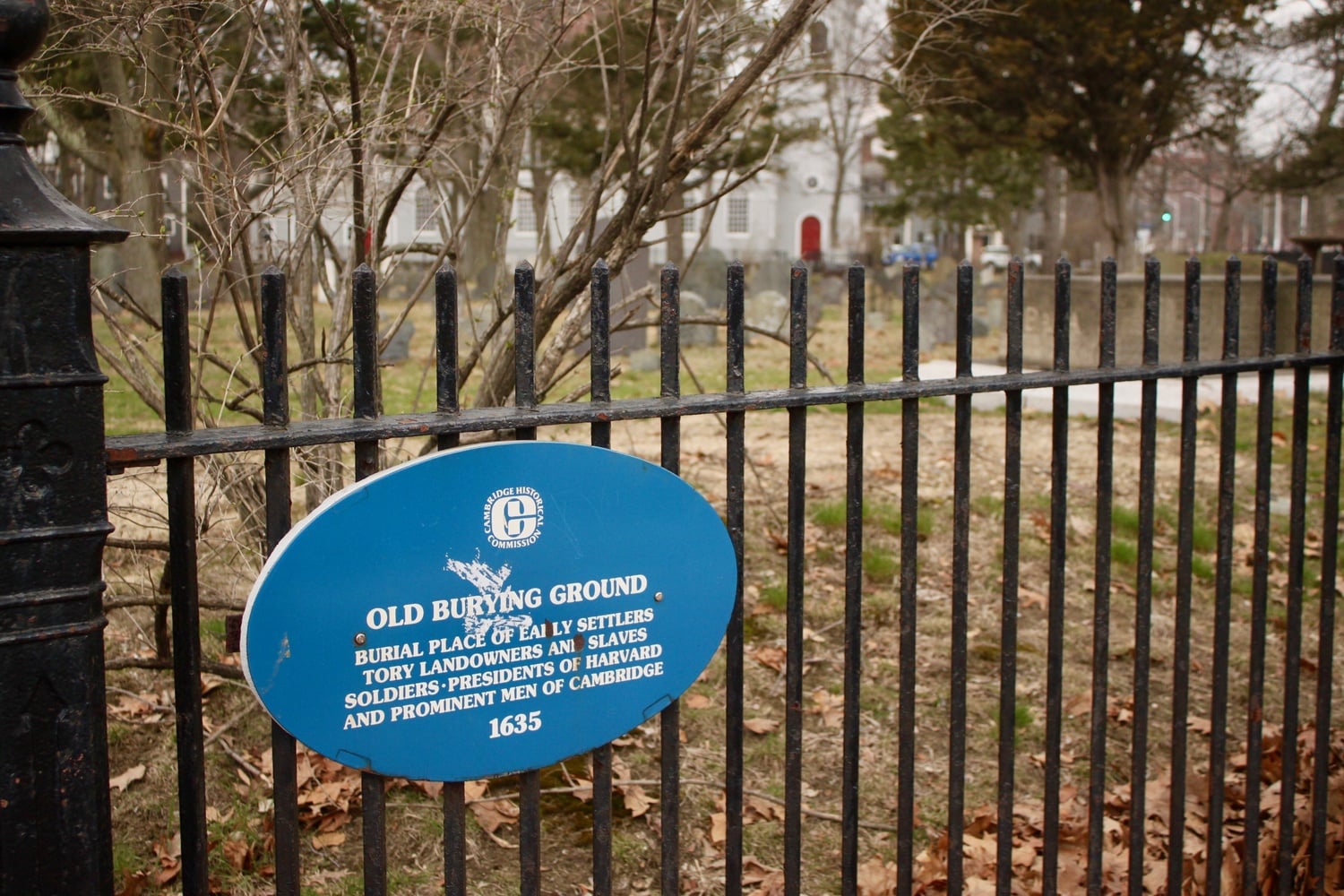 The Old Burying Ground, located on Massachusetts Avenue and Garden Street across from Harvard Yard, opened in 1635.
