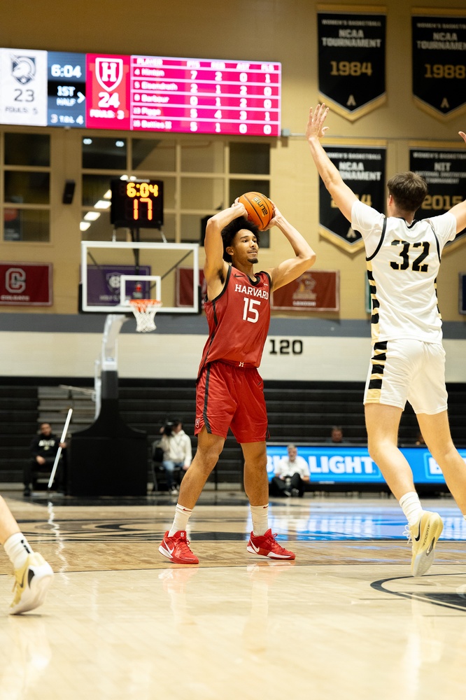 Thomas Batties looks around an Army defender during the Crimson's contest against West Point.